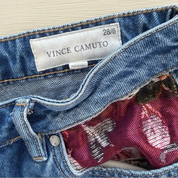 Vince Camuto Women’s Patchwork Straight Leg Jeans with Red Floral Lining - Picture 3 of 11